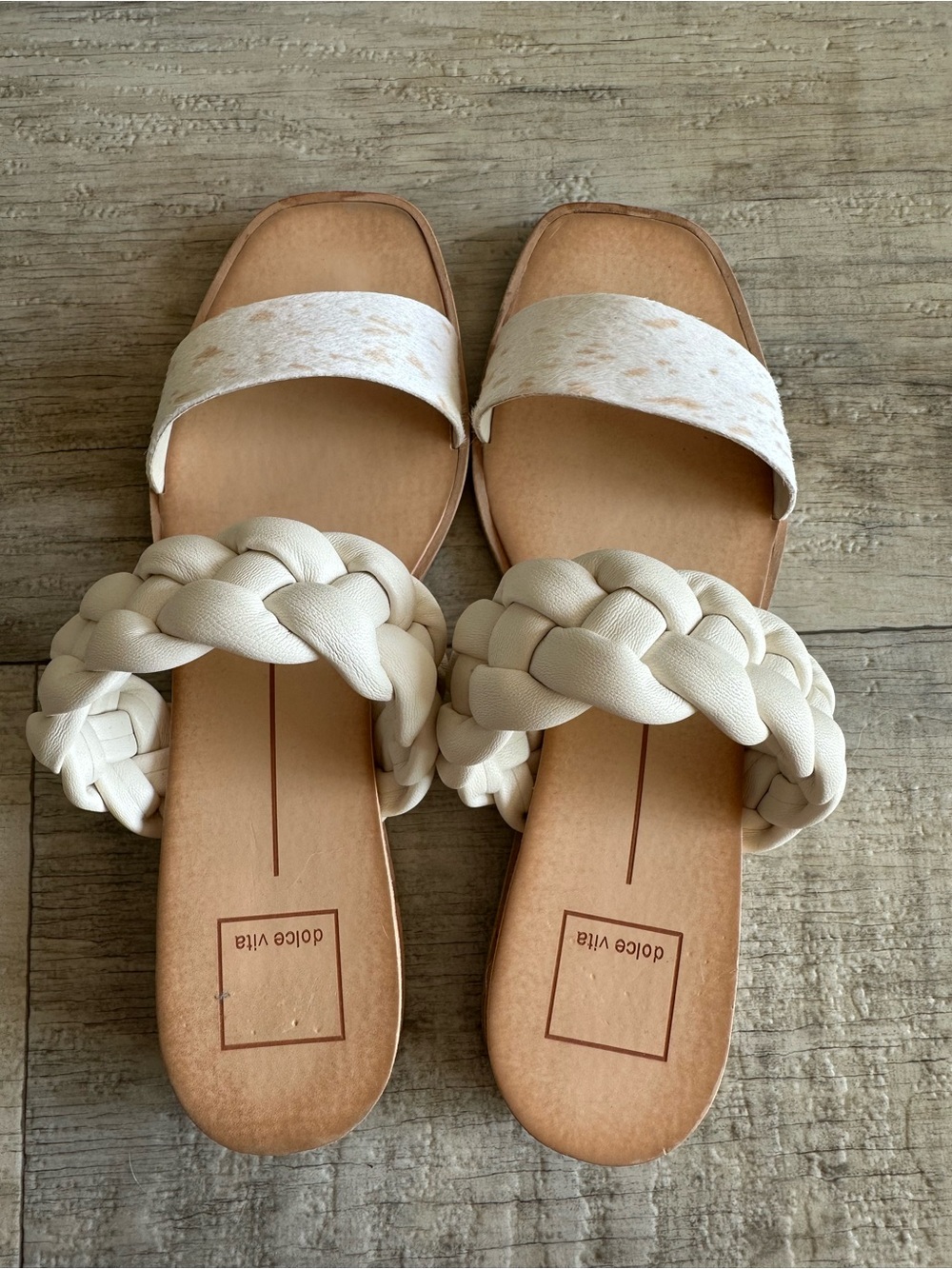 Dolce Vita Braided & Calf Hair Platform Slide Sandals Sz 8.5